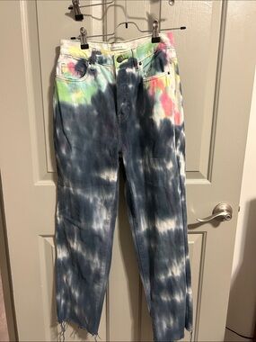 PacSun Women's Tie-Dye Boyfriend Jeans - Blue, White, Pink, Green